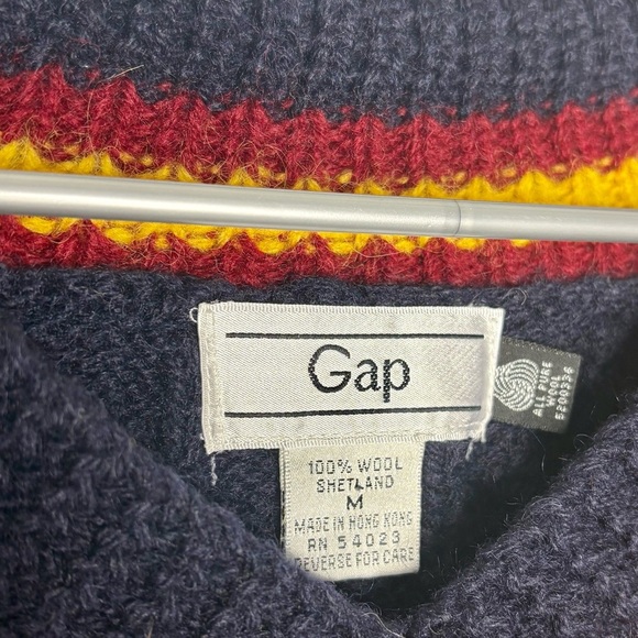 Vintage 90s GAP V-Neck Pullover 100% Shetland Wool Sweater Tennis Cricket Medium - Picture 5 of 7